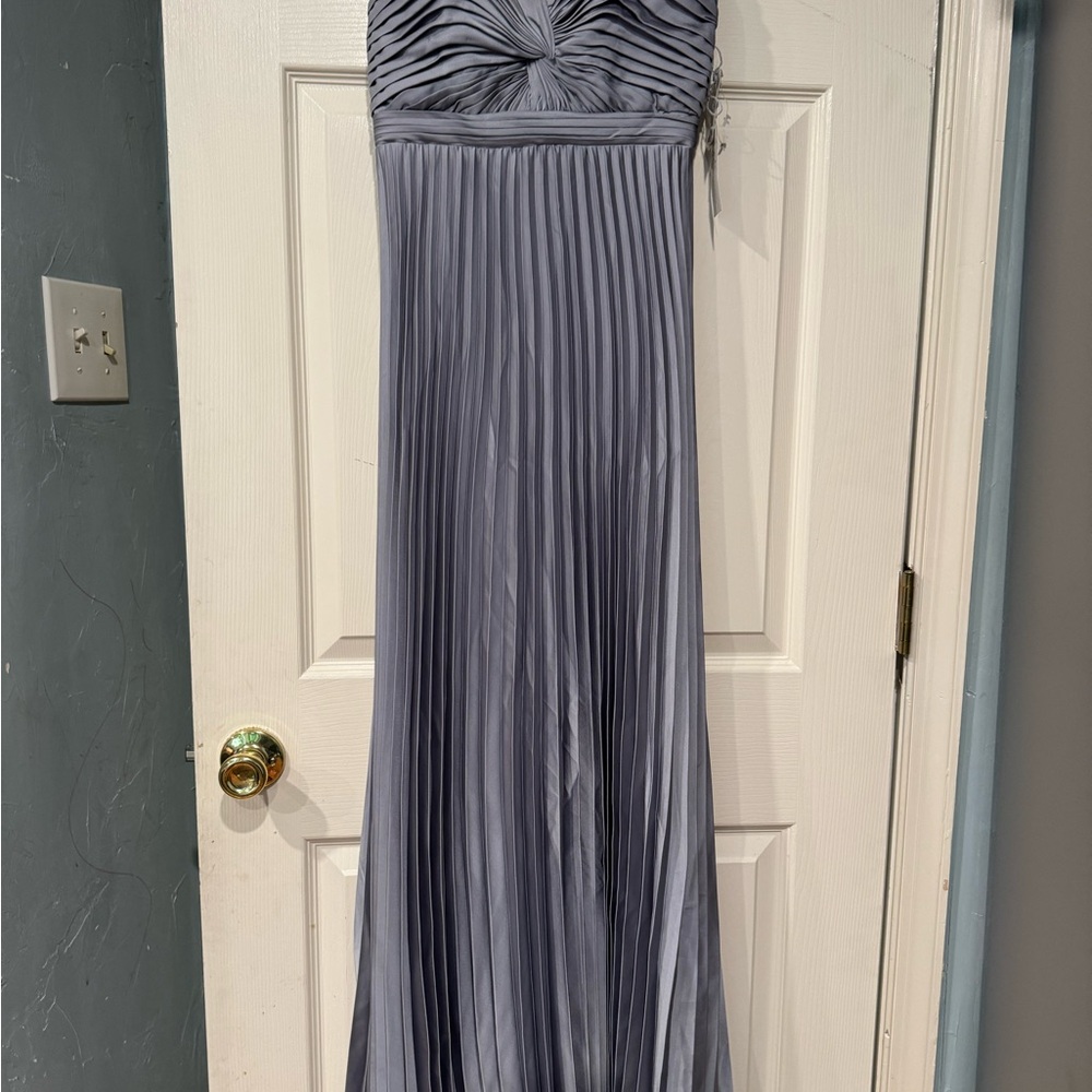 Aidan Mattox Strapless Silver Pleated Gown